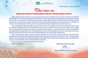 Thư cảm ơn nhân dịp khánh thành Bệnh viện Nhi Trung ương cơ sở 2